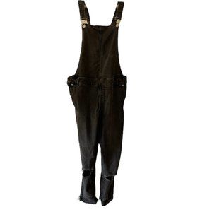 Black Denim Skinny Jean Ankle Overalls Distressed